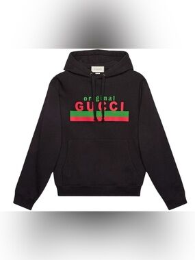 Gucci Black Hoodie with Red and Green Logo Stripe